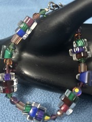 Art Glass Sterling Silver Bracelet Lampwork Multi Color 70s 80s Fashion 7”