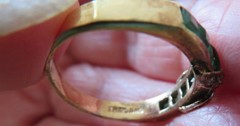 Vintage Thailand Costume Jewelry AFJ Faux Emerald & Diamond Ring Size 7.25