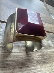 NEW Ann Taylor LOFT Gold Semi Precious Stone Cuff Bracelet Burgundy Wine Square