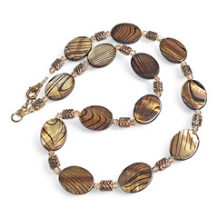 VTG Chunky Artisan Amber Art Glass Beaded Boho Statement Necklace 20″