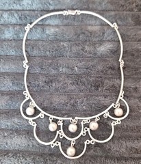 TAXCO MEXICO STERLING SILVER 925 BIB REPOUSSE SPHERE BALL NECKLACE 15G VTG 14″