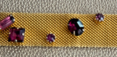 ☘☘☘Mesh Gold Tone Bracelet with Faux Amethyst Prong Set Stones Foldover Clasp☘☘☘