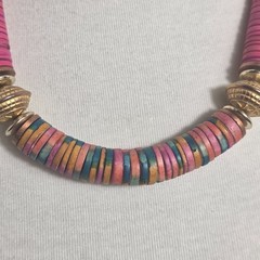 Bohemian-Style Statement Necklace Bright Pink & Colorful Multicolor Heishi Beads
