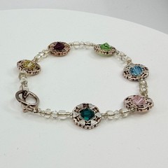 Multicolor Crystal Beaded Bracelet Silver Tone Boho Layering Statement Jewelry