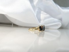 Sterling Silver 925 Gold on Art Deco Style Black Spinel Unique Ring Size 6