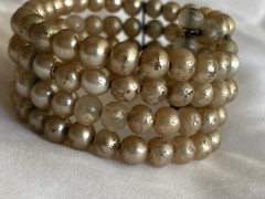 Vintage Faux Pearl Wrap Bracelet Spring Wire Cuff Beaded Fits All Champagne