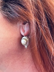 Estate 925 Sterling Silver Pearl Drop Earrings Vintage Modern Artisan Jewelry AA