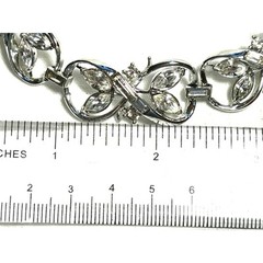 Vintage Coro Floral Infinity Link Rhinestone Bracelet Silver Tone 1950s