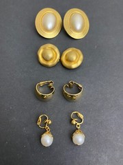 Vintage Bold Retro 1990’s Enamel Clipon Earring Lot 4 Pair Gold Tone Faux Pearl