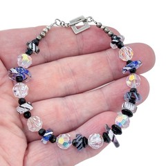 Vintage Sterling Silver 925 Iridescent Glass Bead Bracelet 8″