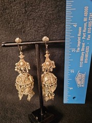 Jhumka Yemeni Clip Earrings Filigree Chandelier 3D Mid Century Antique