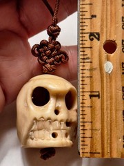 VINTAGE CLOISONNE BONE SKULL ASIAN LOVE KNOT PROTECTION TALISMAN AMULET NECKLACE