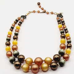 Autumn Colors Moonglow Lucite Bead Graduated Double Strand Vintage MCM Necklace