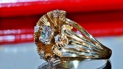 14k yellow gold sz 6 ring 0.80ct natural diamond flower vintage 8.26g Prism-lite