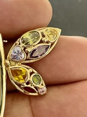 14KT Yellow Gold 2.50CTW Multi Color Gemstones Dragonfly Brooch(FL406)
