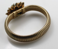 1950’s Vintage aqua blue rhinestones flower stretchy snake band bangle bracelet