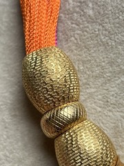 Vintage Cadoro Gold Tone Rings On Pink Orange Embroidery Floss Necklace 15”
