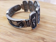 Vintage Egyptian 800 Silver Niello Storyteller Panel Hinged Bracelet