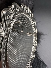 VTG Lady Face Brooch Pin Black Fur Feather Hat Faux Pearls Art Deco Statement