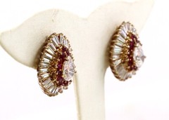 Sterling Silver Gold Plated Purple Clear Crystal Tear Drop Earrings Pre-owned