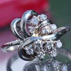 14k white gold swirl ring 0.25ct natural diamond size 4 vintage 3gr Radiant