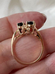 VINTAGE 14K GOLD BLUE SAPPHIRE DIAMOND TOI ET MOI RING ENGAGEMENT ANNIVERSARY