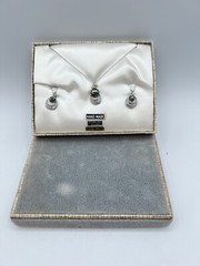 Sterling Silver Hematite Necklace and Earrings Non Pierced Screw Hinged Clip On