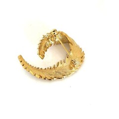 Vintage Gold & Silver Tone Swirl Leaf Brooch – Textured Mid-Century Pin