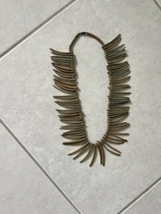 Vintage 70s Necklace Fringed wood with beads Tribal Jewelry