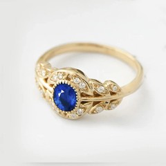 Vintage Flower Ring for Her 14k Yellow Gold Plated Oval Lab Created Sapphire