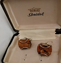 Speidel Vintage Brown Marbled Stone Bullet Back Cufflinks Silver Tone