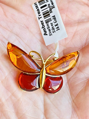 14K Gold Filled Butterfly Genuine Baltic Amber Brooch Vintage Butterscotch 925