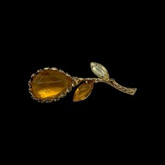 Demi Parure Caged Drop Clip Earrings & Flower Brooch Pin Topaz & Citrine Glass