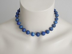 Lapis Lazuli? Sodalite? Ball Necklace 800 Silver 58.5 G/39 Cm/Ø 0.9 Cm-1.3 Cm