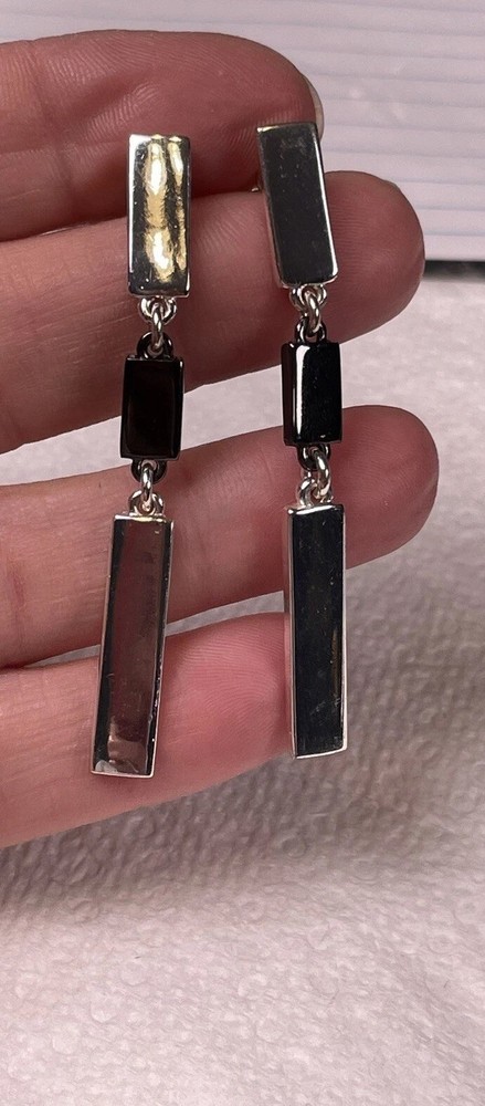 Silver And Black Dangle Pierced Earrings