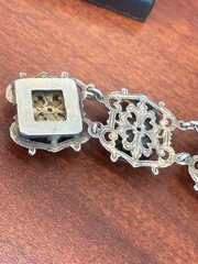 Antique Austro-Hungarian 800 Silver Filigree Amethyst Panel Bracelet – 38.56g 8”