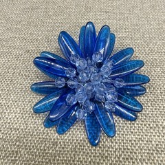Vintage Lucite Brooch Blue Acrylic Flower Cluster Beads 2.5 Inches