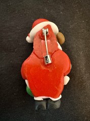 Vintage Polymer Clay Christmas Santa Bear Brooch Pin – Jewelry Cute Wreath