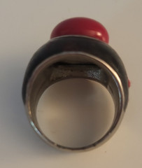 Vintage Lanvin Paris Red Enamel Round Stone Silver & Black Tone Ring Size 6
