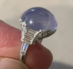 Late Edwardian Early Art Deco Purple Star Sapphire Ring 5.5 Platinum 26 Diamond