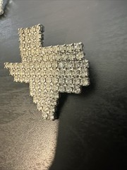 2 Texas State Rhinestone Rodeo Silver Toned Brooch Pin