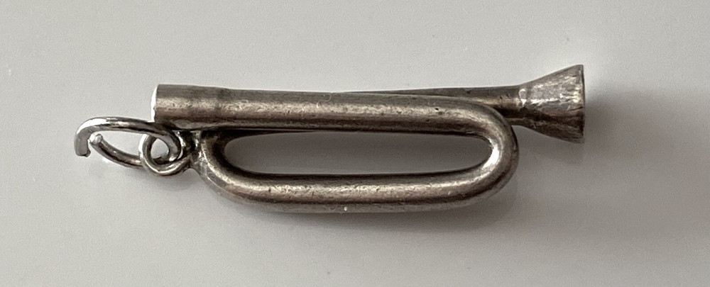 Vintage Sterling Silver Bugle Musical Band Brass Horn Instrument Pendant Charm