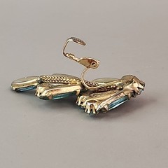 Vintage Rhinestone Brooch Clip Earrings Set Blue Waterfall Articulated Designer