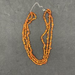 VTG Polished Baltic Amber small Chunk Stone Beaded 16″ Necklace 3 strand 30g