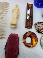 Vintage Grandma Vanity Junk Drawer 1950s to 1970s Cobalt WYETH, Lucite, Buttons