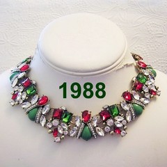 1988 The Ultimate Bold CHRISTMAS / Holiday / Party RHINESTONE Necklace RED GREEN