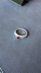 Vintage Silver Unlimited SU 925 Sterling Silver Ribbed Shrimp Ring, Oval Garnet