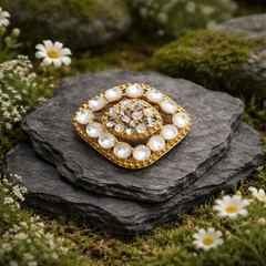 Elegant Vintage Style Gold Tone Rhinestone Brooch Pin