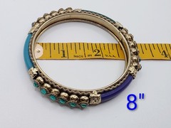 Vintage Metal, Plastic & Rhinestone Bangle Bracelet Blues & Greens