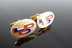 Vintage Gold Tone Red Blue Enamel LDO Initial Cufflinks Oval Textured Design